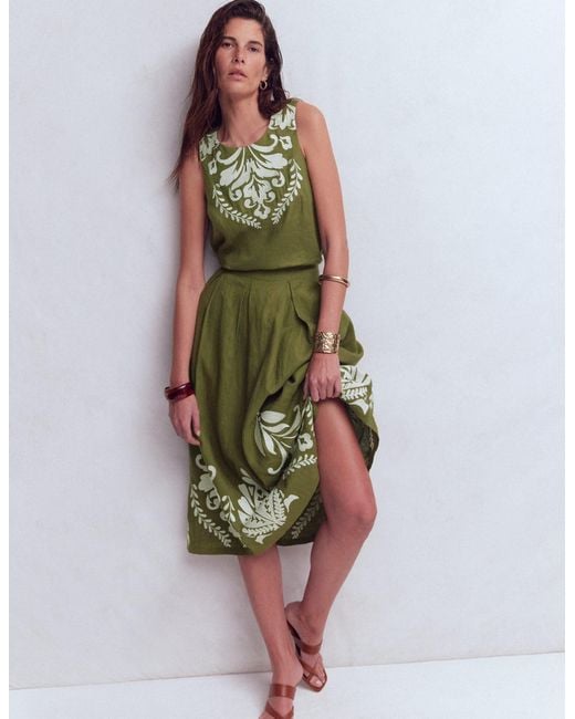 Boden Green Sofia Embroidered Linen Top