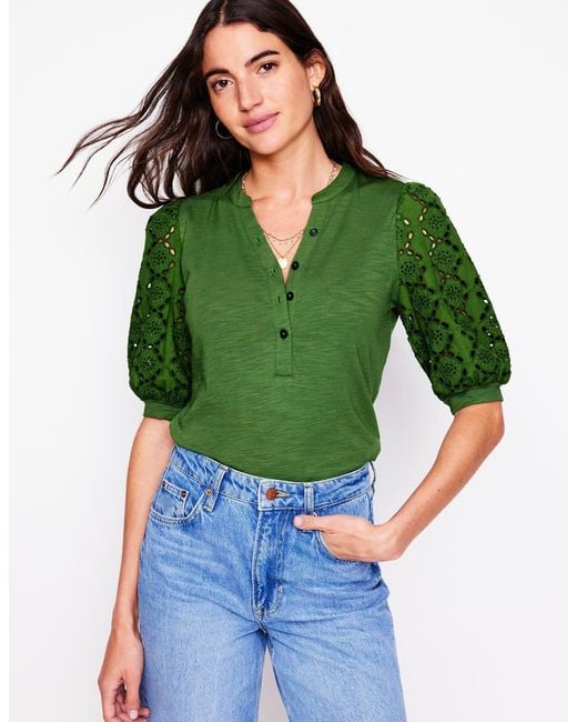 Boden Green Eden Puff Sleeve Henley Top