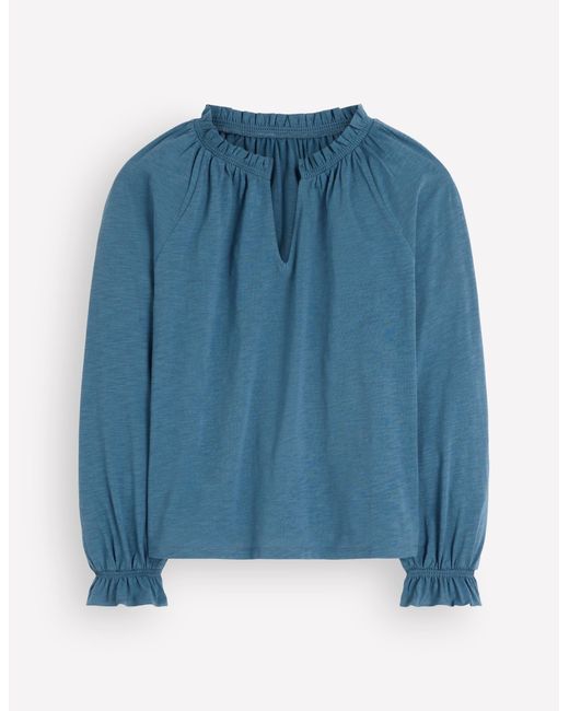 Boden Blue Pia Ruffle Detail Top