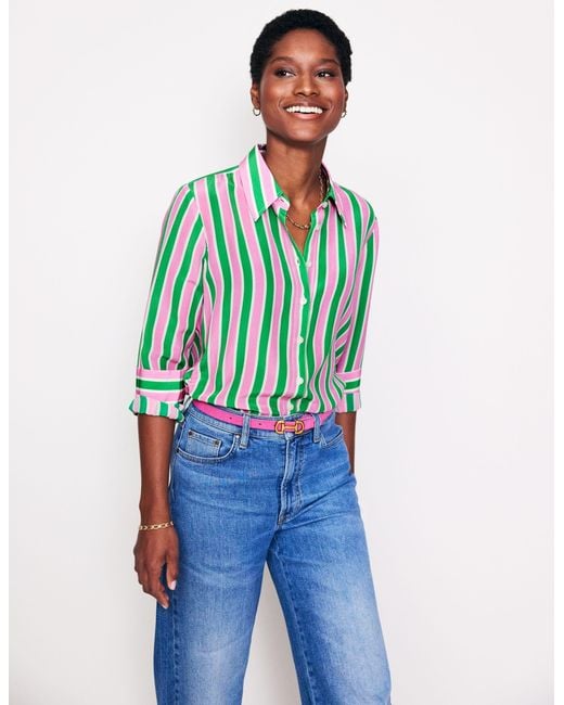 Boden Green Sienna Silk Shirtmauve And Stripe
