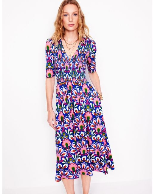 Boden Purple Bethany Smocked Jersey Dress-Gallery, Dandelion
