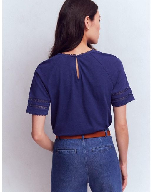 Boden Blue Poppy Trim Crew T-Shirt