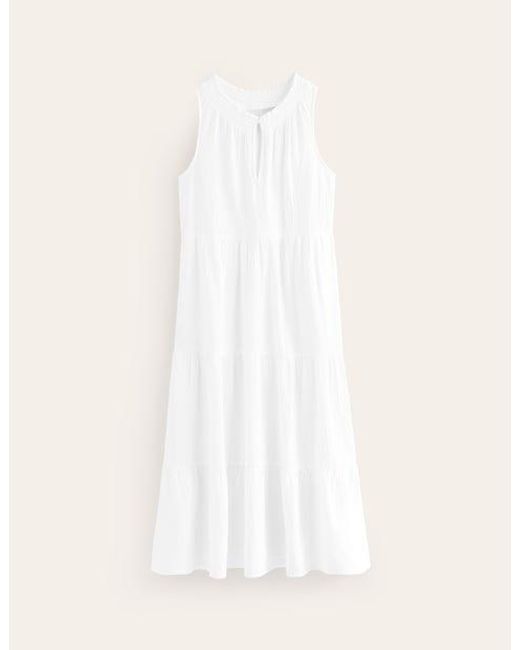 Boden White Double Cloth Maxi Tiered Dress