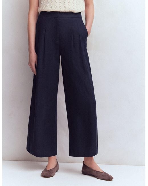 Boden Blue Pleated Linen Culotte
