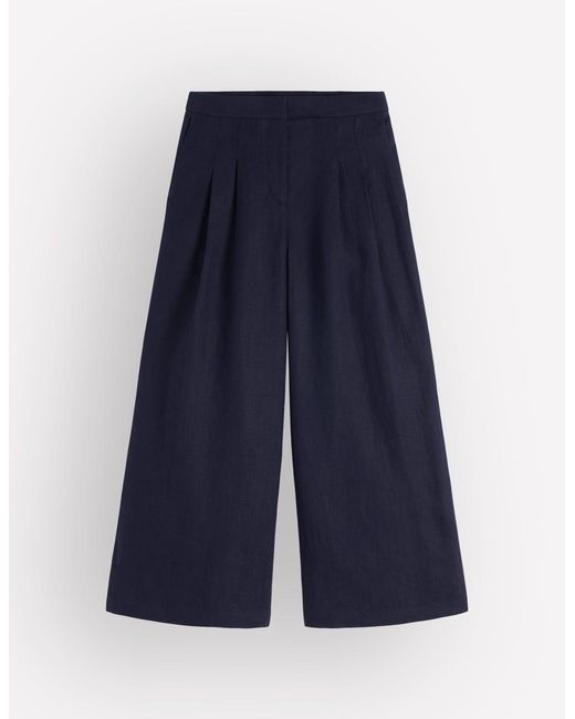 Boden Blue Pleated Linen Culotte