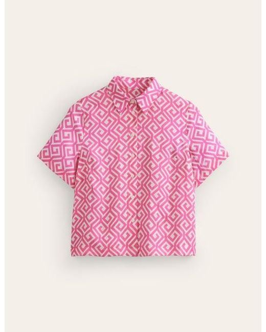 Boden Hazel Short Sleeve Linen Shirt Pink Power, Maze