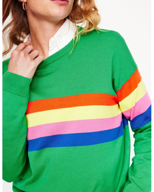 Boden Green Lara Relaxed Cotton Jumper-Ivory, Multi Stripe
