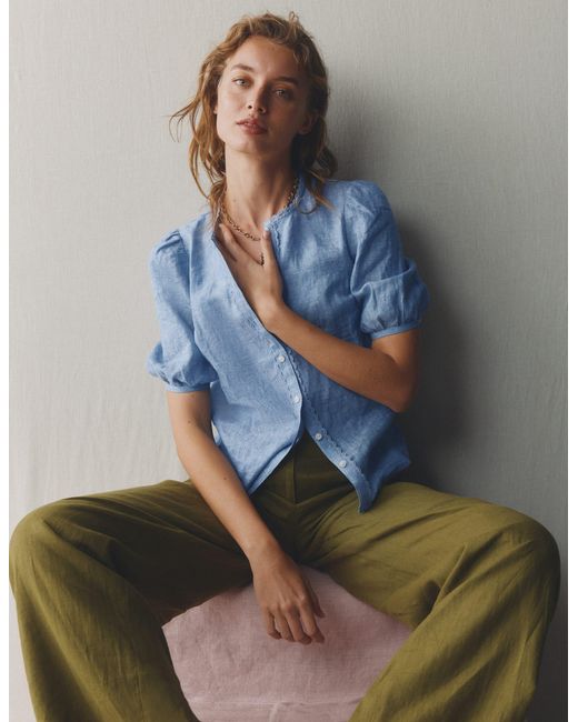 Boden Blue Leah Short Sleeve Linen Top