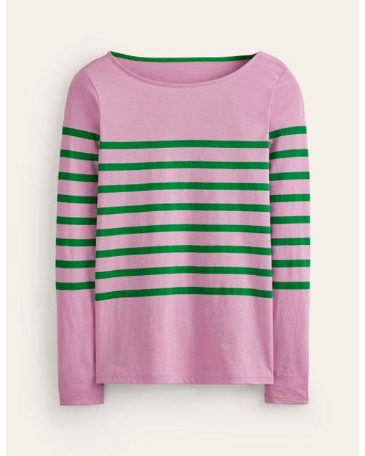Boden Ella Long Sleeve Breton Pink, Green Placement