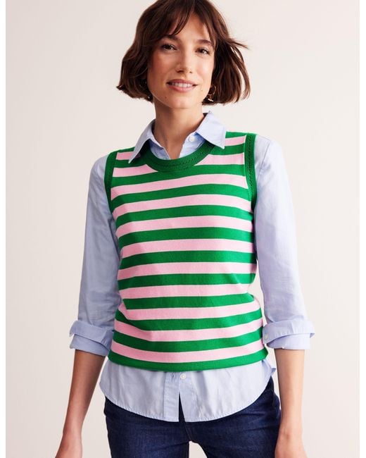 Boden Pink Catriona Crew Neck Cotton Tank-Old Rose, Rich Emerald