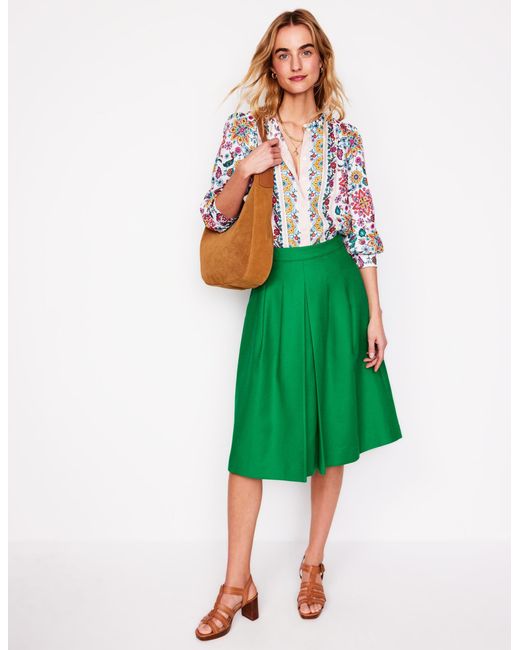 Boden Green Pleat Detail Midi Skirt