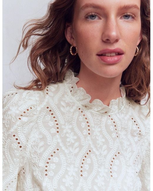 Boden White Puff Sleeve Interest Top