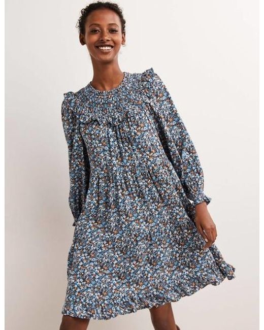 Robe a volants et empiecement smocke Boden en coloris Bleu Lyst