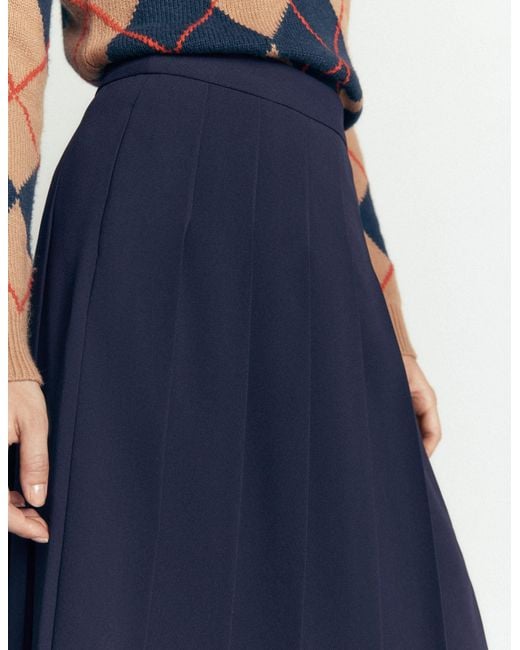 Boden Blue Pleat Side Split Midi Skirt