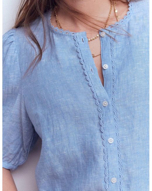 Boden Blue Leah Short Sleeve Linen Top