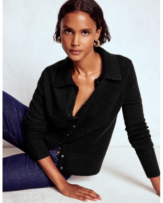 Boden Black Collared Tie Front Cardigan
