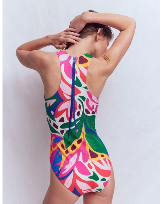 Boden Red Sporty High Neck Swimsuit