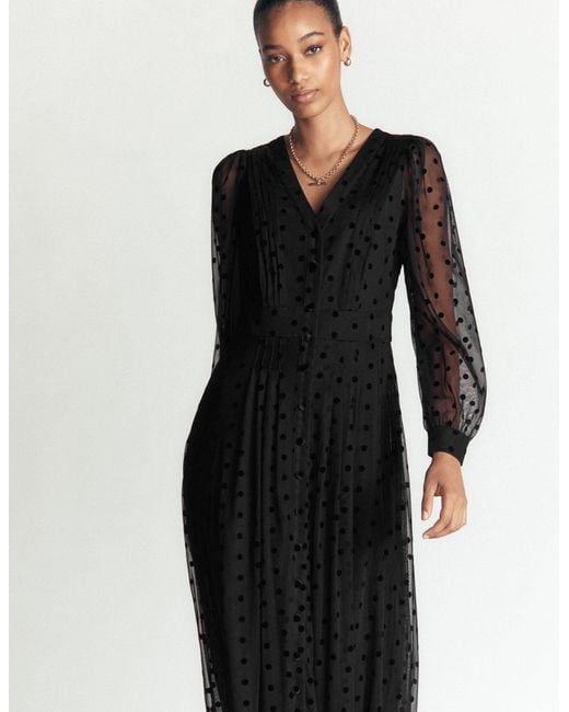 Boden Black Pleated Tulle Midi Dress