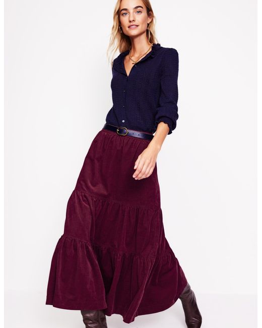 Boden Purple Viv Cord Tiered Maxi Skirtdeep Wisteria