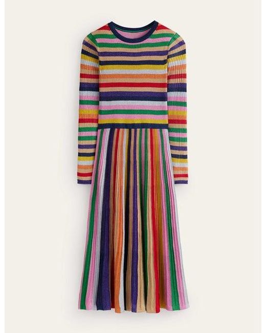 Boden Multicolor Ribbed Stripe Metallic Dress