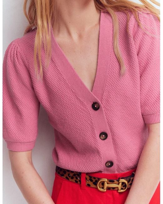 Boden Red Hayley Cotton V-Neck Cardigan