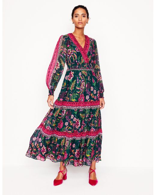 Boden V Neck Ruffle Maxi Dress Multi, Blossom Flourish in White | Lyst UK