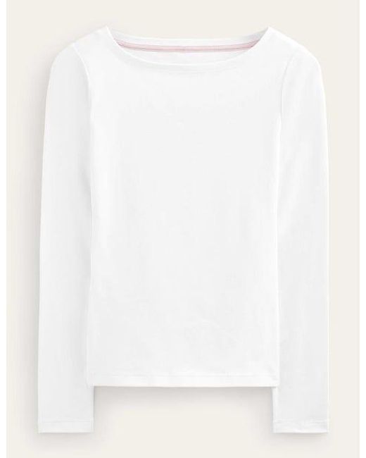 Boden White Essential Boat-neck Jersey Top