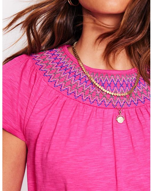 Boden Pink Nina Gesmoktes T-Shirt-Kleid