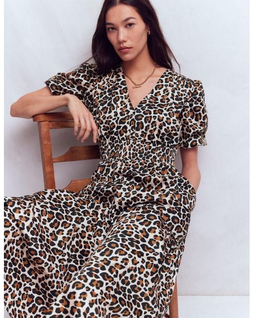 Boden Multicolor Irene Puff Sleeve Dress-Almond Milk, Cheetah Pop