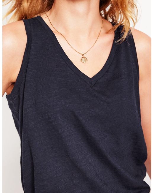 Boden Blue Regular V Neck Slub Tank