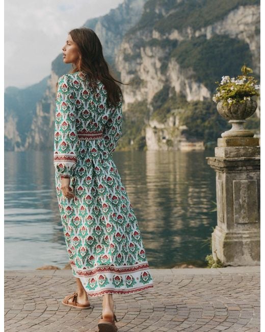 Boden Green Cary Cotton Midi Dress-Multi, Ornamental Stamp