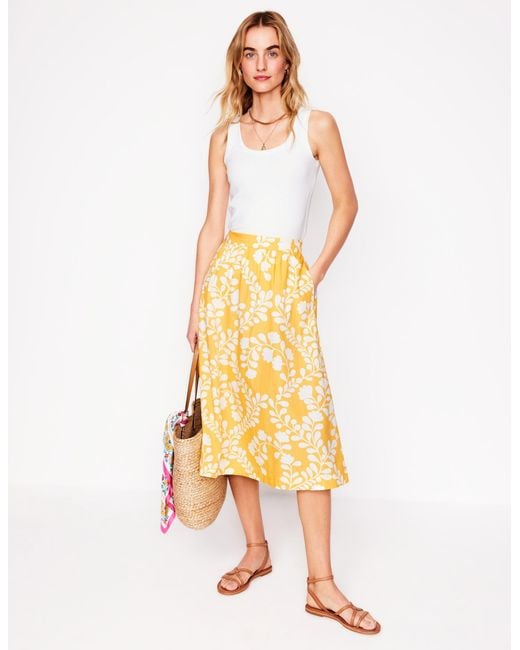 Boden Yellow Hattie Poplin Midi Skirt