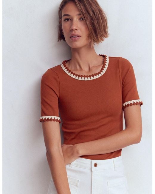 Boden Red Maddie Trim Detail T-Shirt