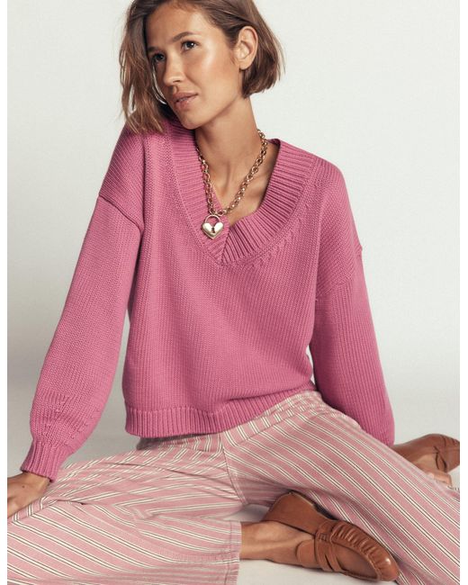 Boden Pink Lucy Cotton V-Neck Jumper