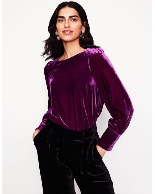 Boden Purple Button Back Velvet Top