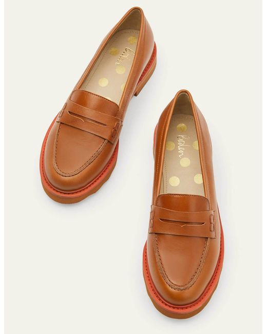 Boden Brown Chunky Penny Loafers Tan/cherry Red