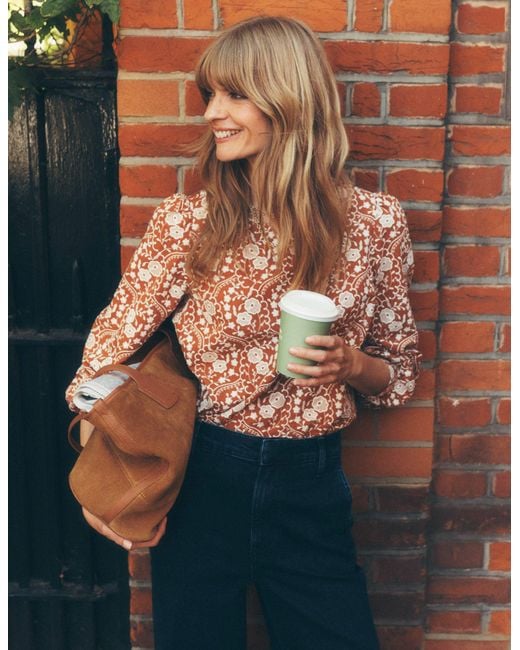 Boden Brown Embroidered Cotton Top