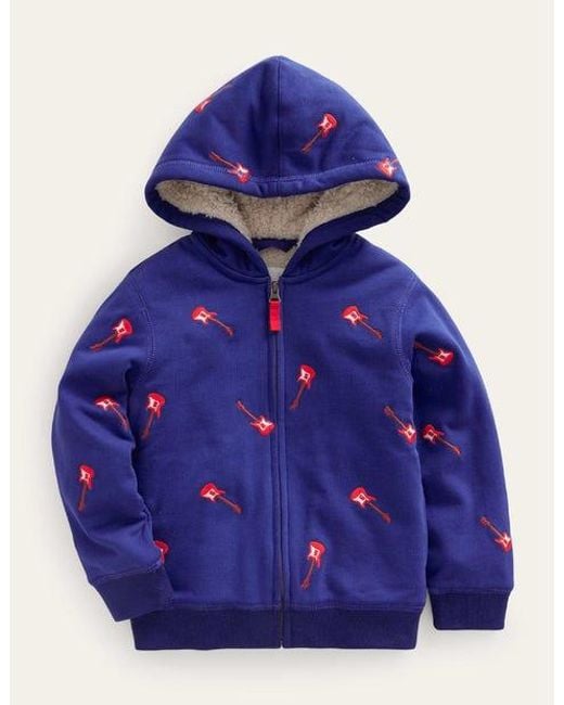 Boden Blue Shaggy-Lined Appliqué Hoodie Baby