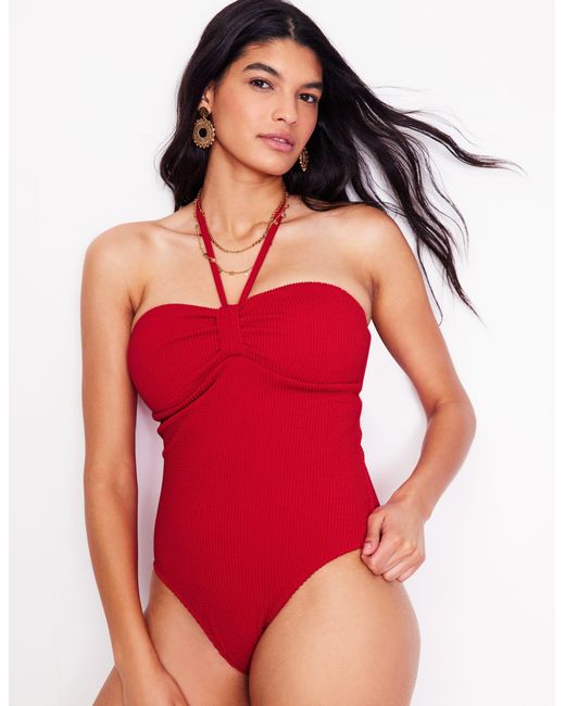Boden Red Crinkle Texture Swimsuit