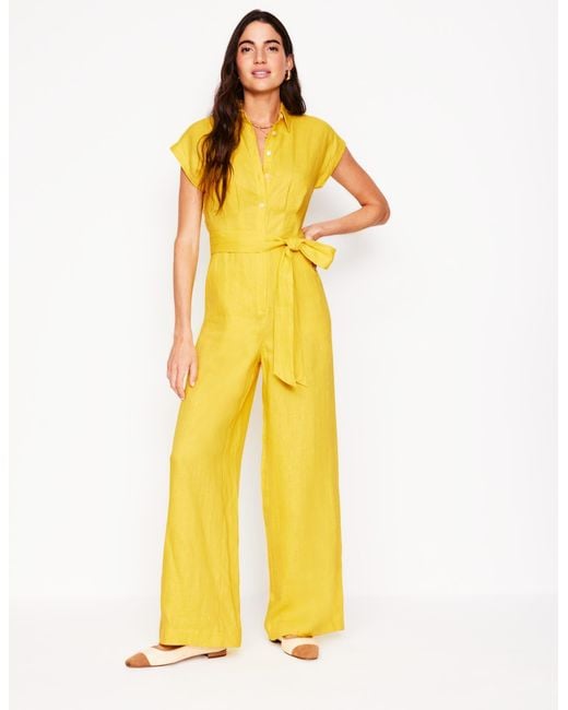 Boden Yellow Colette Linen Jumpsuit