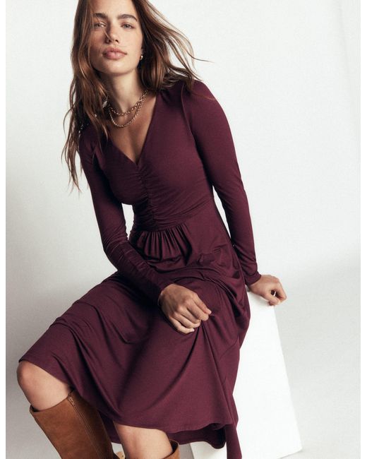 Boden Purple Jasmine Ruched Jersey Dress