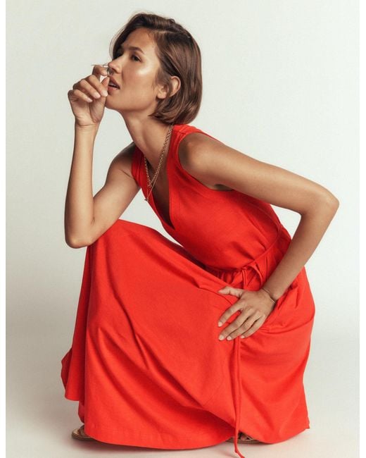 Boden Red Mia V-Neck Jersey Midi Dress