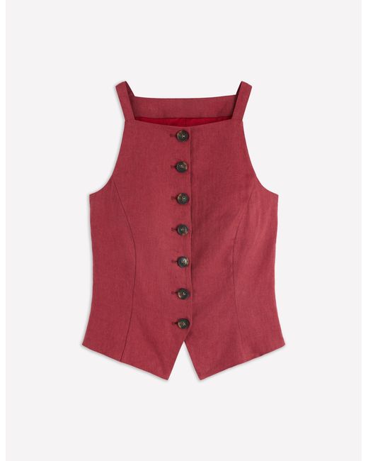 Boden Red Square Neck Linen Waistcoat