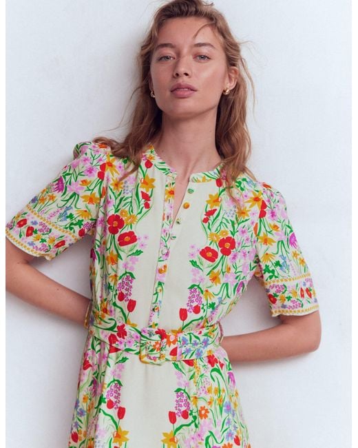 Boden Pink Kate Puff Sleeve Belted Dress