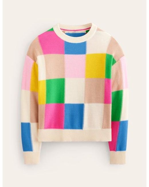 Boden Pink Cotton Novelty Sweater Multi, Check