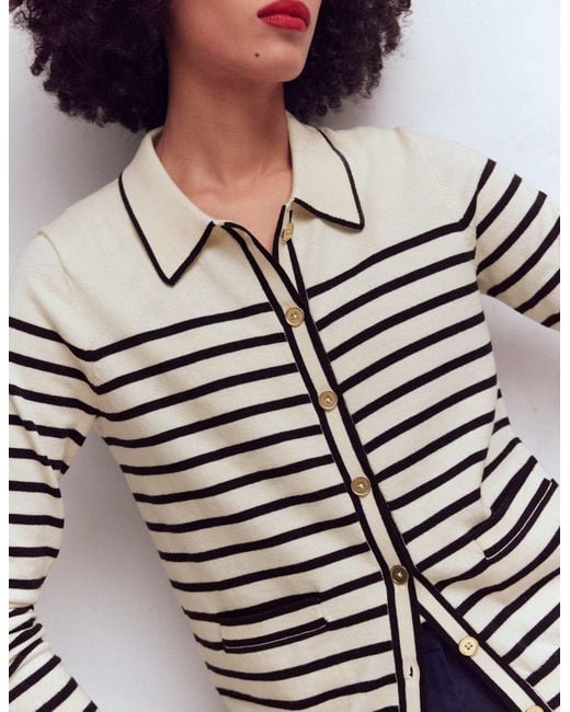 Boden White Liz Knitted Collared Cardigan