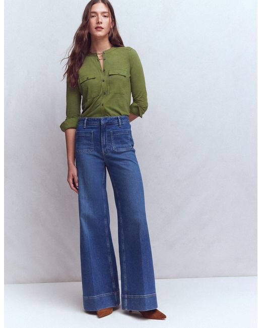 Boden Green Topstitched Pocket Shirt