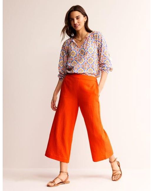 Boden Orange Double Cloth Cropped Trousers
