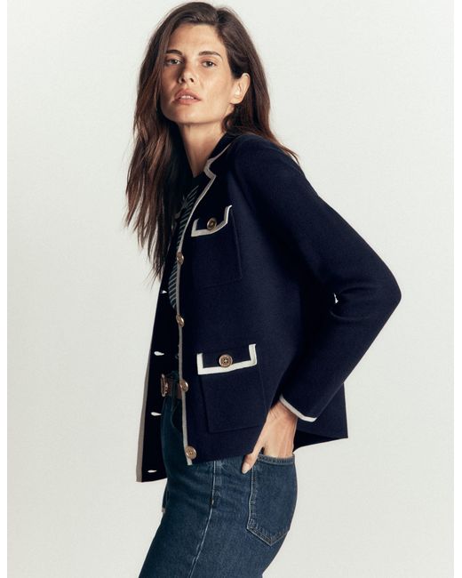 Boden Blue Phoebe Collared Knitted Jacket