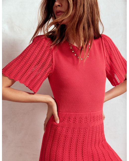 Boden Red Cotton Stitch Crew Dress